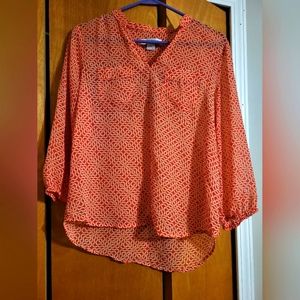 Liz Claiborne Blouse Petite Medium Orange and White